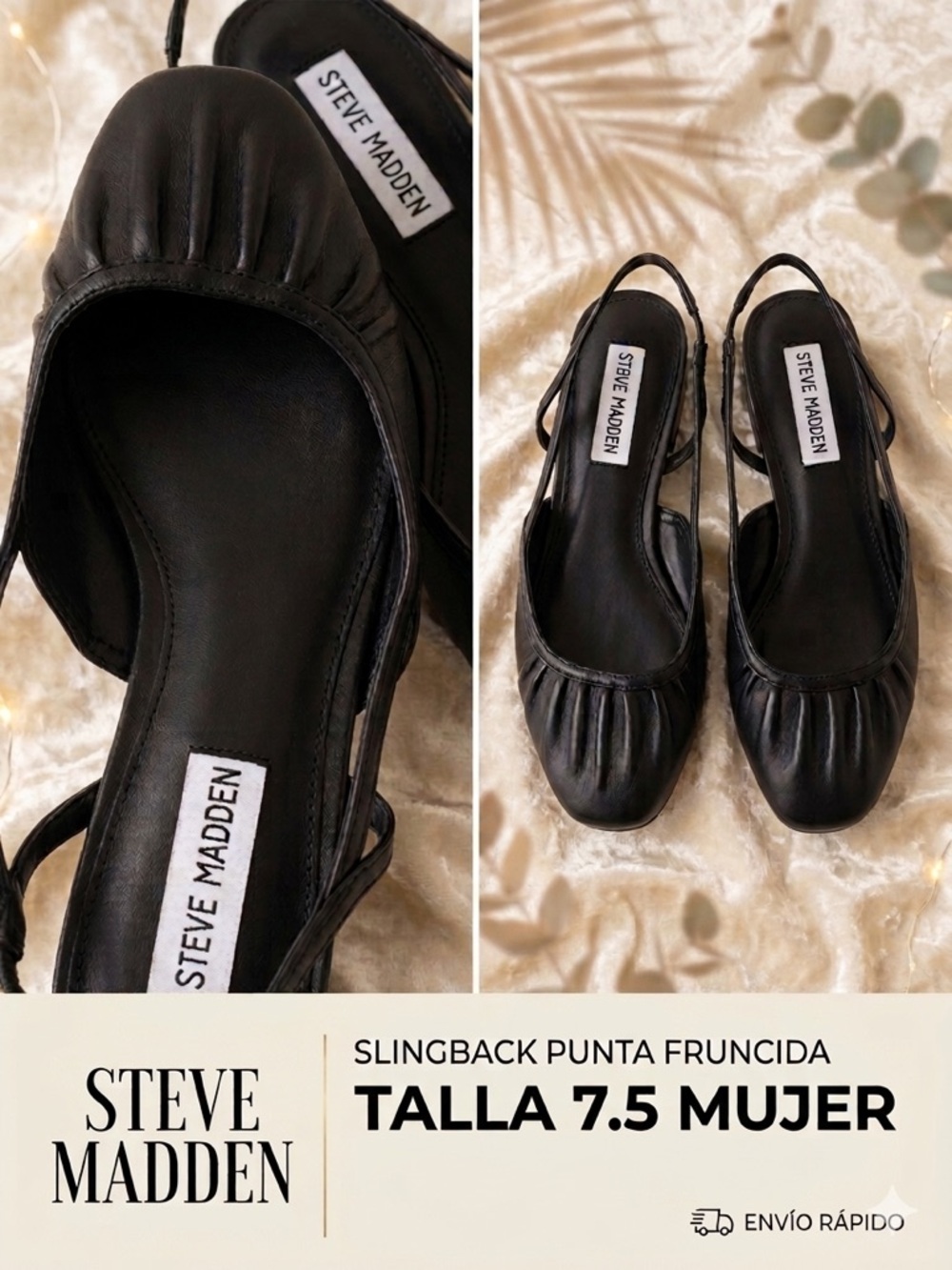 Classic Black Slingback Flats - Women's Comfortable Slip-On Shoes size 7.5